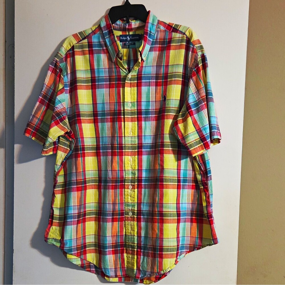 Ralph Lauren Men's Multicolor Plaid Short Sleeve Button-Down Shirt XXL